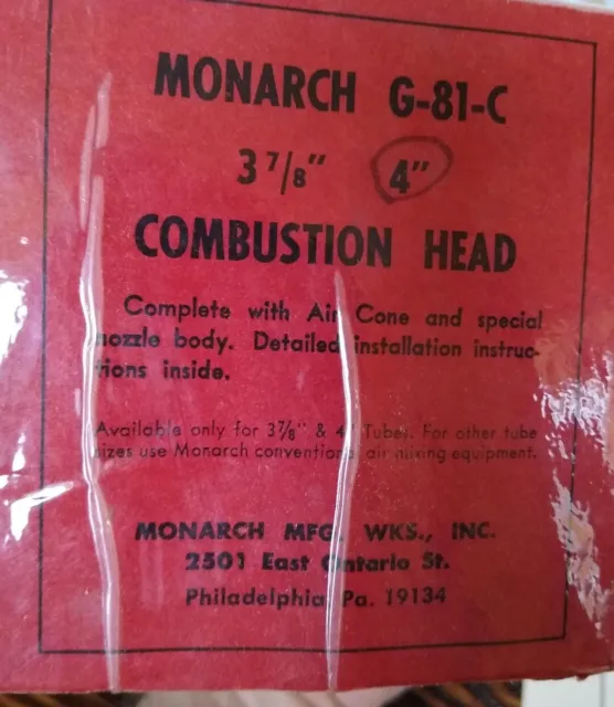 NOS Monarch 4" Combustion Head Model No. G-81-C for 3-7/8" To 4" I.D. Tubes