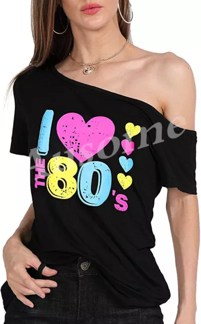 80s Theme Ladies 1980s I Love The 80's T-Shirt Adult Fancy Dress Costume Cosplay