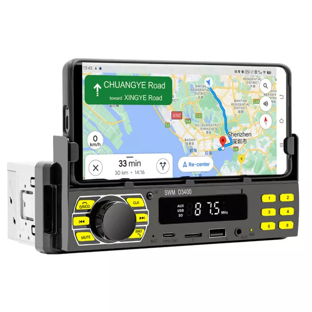 Autoradio stéréo Bluetooth lecteur localisateur FM/USB/AUX support smartphone