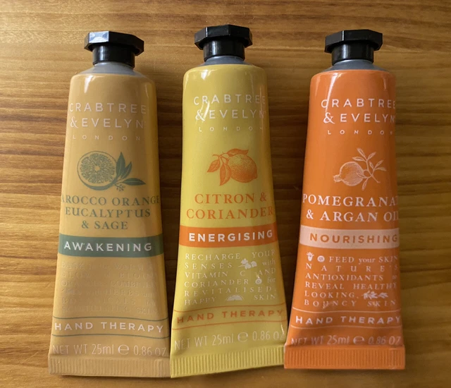 Crabtree & Evelyn Trio 3 Loción Crema de Manos Terapia Muestreador Nuevos Tubos Sellados 25 ml