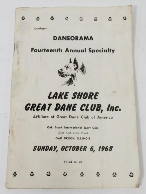 Vintage 1968 Lakeshore Great Dane Dog Club Oakbrook Illinois Program