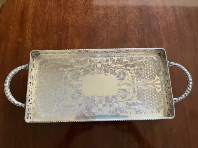 silver plated tray with handles