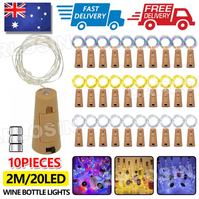 10X 20LED Fairy Light Wine Bottle String Lights Cork Copper Wire Christmas Decor