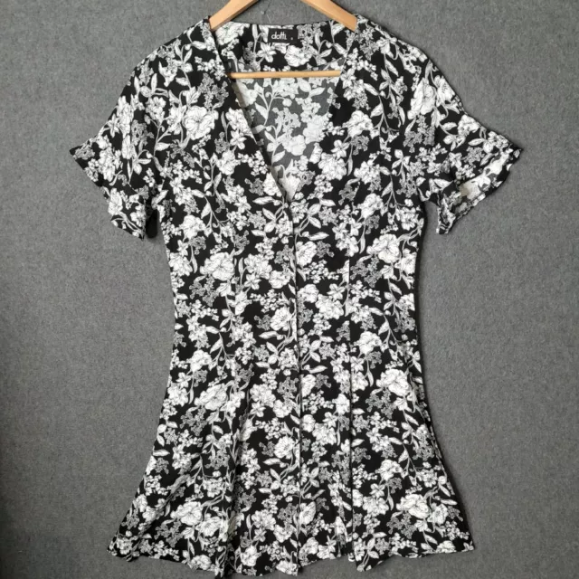 DOTTI Womens fit and flare dress Size 10 black white floral short sleeve casual