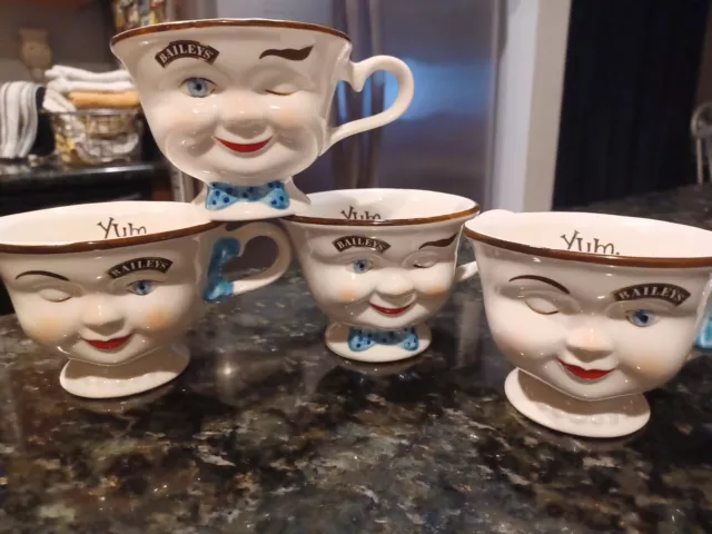 Vintage Baileys Irish Cream His & Hers Yum Cups Mugs 4 Winking Eye Set 1996