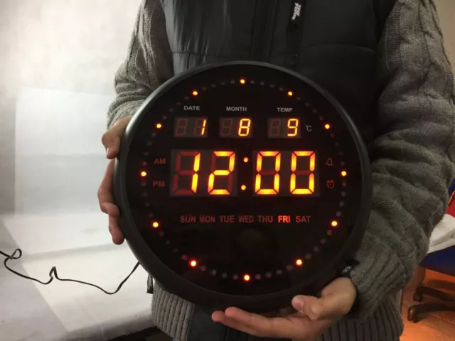 Moving seconds Round 30cm LED Large Digital Wall Clock Date Time  Alarm Office