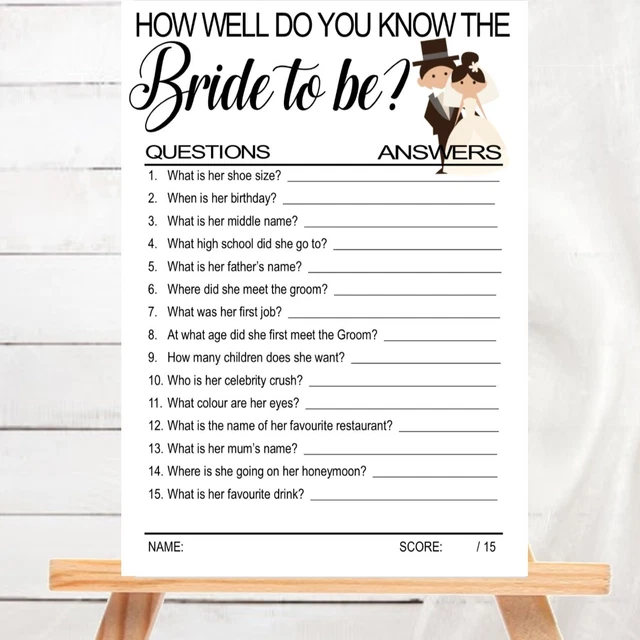 BRIDAL SHOWER HENS Night Game : How Well Do You Know The Bride To Be ...