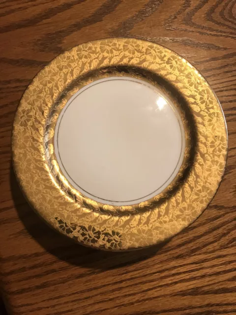 O.P.Co. Syracuse China 18k Warranted Gold Trim Plates 1920s Set of 6/1