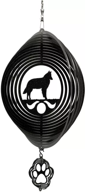 SWEN Products BELGIAN SHEEPDOG Dog Circle BLACK Swirly COMBO Metal Wind Spinner