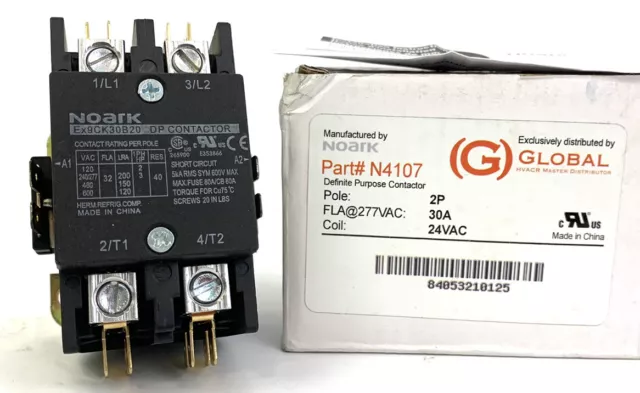 Noark Definite Purpose Contactor 2 pole pn. N4107 30amp 24 Vac
