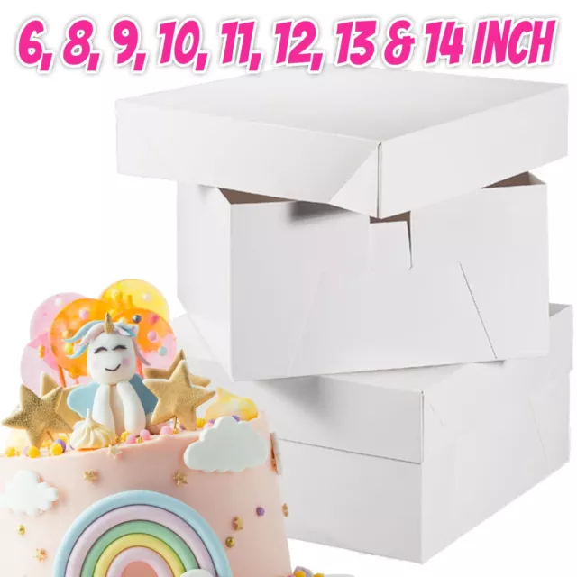 White Cake Boxes - Lid & Box - For Birthday Wedding Cakes - Single, 5pk & Bulk