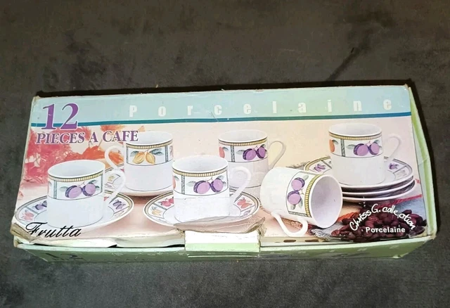 Lot De 6 Tasses à Café En Porcelaine Avec Soucoupes - Collection CHRISS G., Motifs Fleurs, Couleur Multicolore