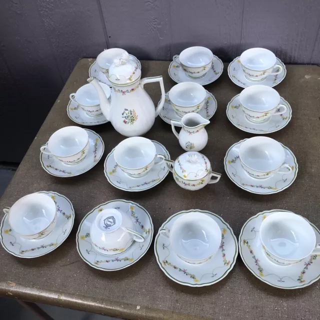 29 Beautiful Teapot Set Denby Garland Crown Floral Scalloped Edge Limoges France 3