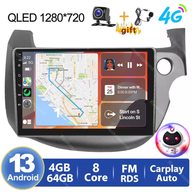 8 núcleos 4+64G Android 13 coches radio estéreo GPS carplay para HONDA JAZZ FIT 2007-2013
