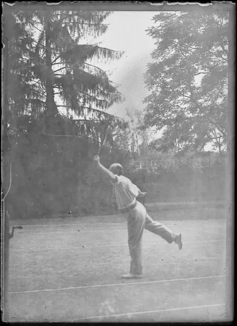 Platte Gläser Foto Antike Negativ Schwarz und Weiß 6x9 CM Homme Tennis Vintage