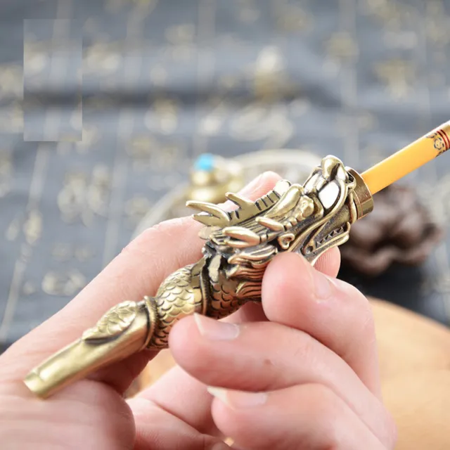New Pure Brass Hand-made Dragon Filter Pipe and Cigarette Holder Gift