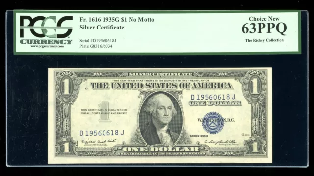 DBR $1 1935-G Fr. 1616 No Motto DJ Block PCGS 63 PPQ Birthday Serial D19560618J