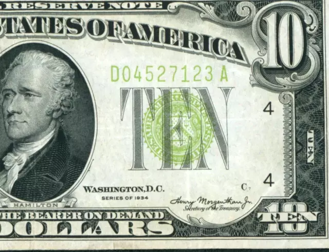 $10 1934 LGS LIME ((LIGHT GREEN SEAL)) Federal Reserve DAILY CURRENCY AUCTIONS