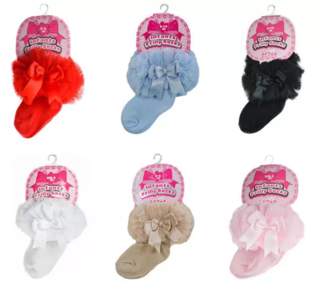 Baby Girls Tutu Ankle Socks Spanish Style Frilly Organza Satin Bow NB-3-6m Soft