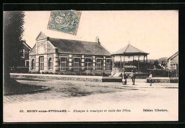 CPA Soisy-sous-Etiolles, Kiosque a musique et salle des Fetes