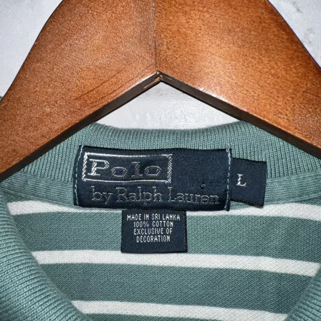 POLO RALPH LAUREN Green Striped Polo Shirt Mens Size L $16.99 - PicClick