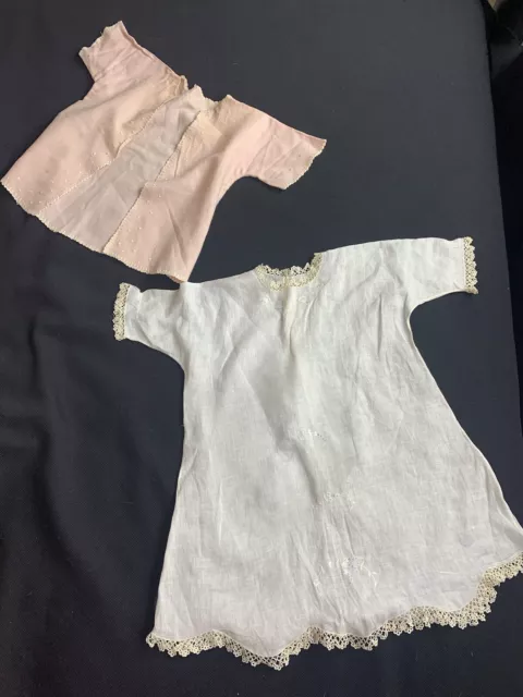 Antique Victorian Era White Baby Dress Hand Tatted Trim & Pink Jacket