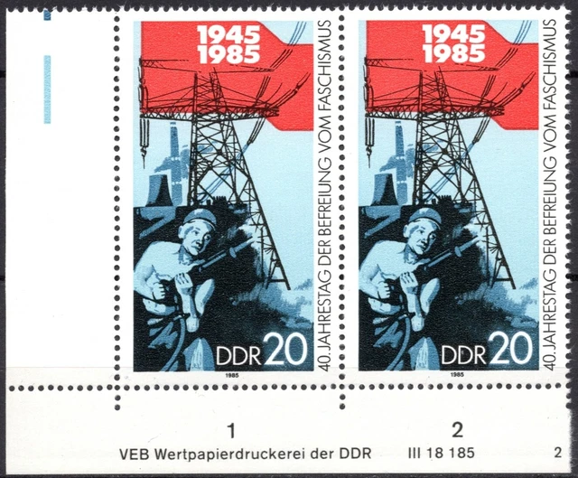 DDR 1985 Mi.Nr. 2942 ** postfrisch Eckrand mit DV Druckvermerk FN 2