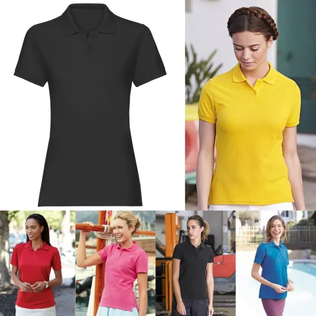 Donna Tinta Unita Polo T-Shirt Maglia Colletto Manica Corta Regular Fit