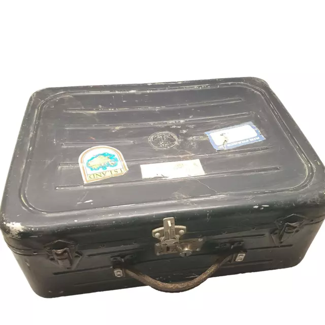 Antigua Maleta Del Marino Nacional de Metal Azul Marino Vintage Año 60