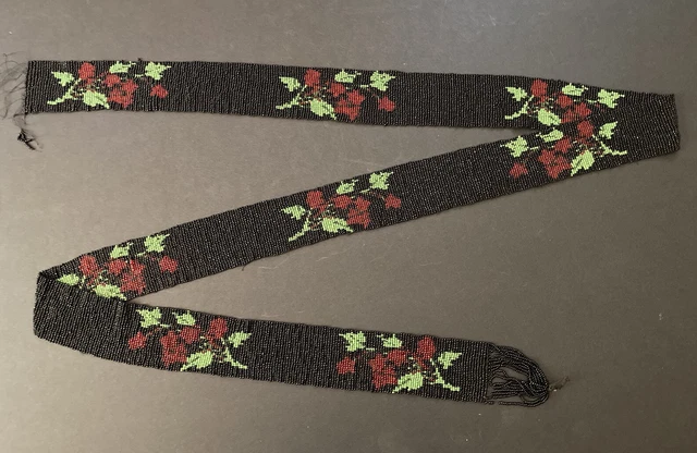 Antique 65 Inch Hand Beaded Seed Bead Sash