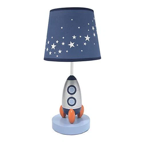 Milky Way Blue/Silver Rocket Ship Nursery Lamp with Shade & Bulb