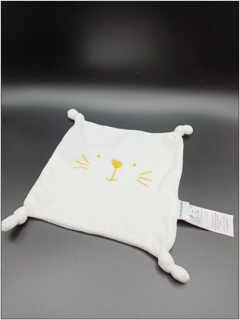 Doudou Plat Chat Lapin Blanc - Carré 4 noeuds - Vertbaudet