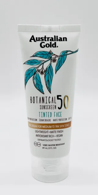 Australian Gold Botanical Sunscreen, getönte Gesichtscreme, medium, SPF50, 89ml