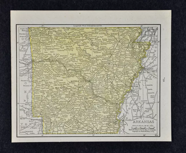 1917 McNally Map Arkansas Little Rock Fayetteville Fort Smith Hot Springs Eureka