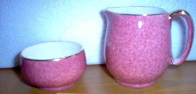 1930's Royal Winton individual creamer and sugar, mottled rouge