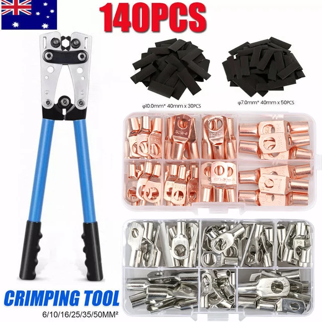 Battery Cable Terminal Ends Connectors, 50Pcs AWG 8 6 4 2 1/0 Gauge Copper Wire Lugs 5/16 3/8 inch Assortment Kit