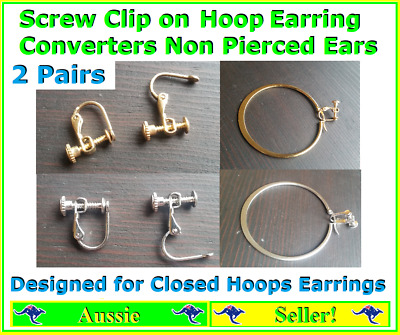 2x Pairs Clip Screw On Earring Hoop Converter DIY Jewellery Making Non Pierced