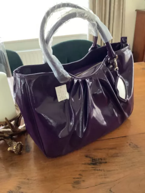 Authentic LULU Guinness Large Wanda “AUBERGINE” Patent Leather Bag BNWT