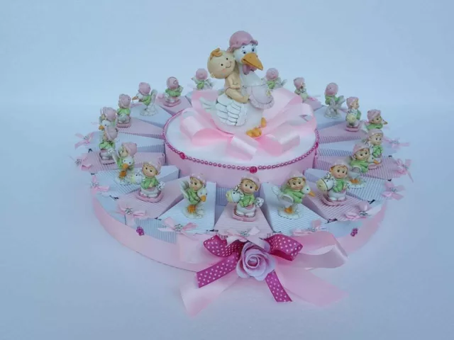 Torta Bomboniere Rosa 20 Fette Battesimo Nascita Bimba Cicogna