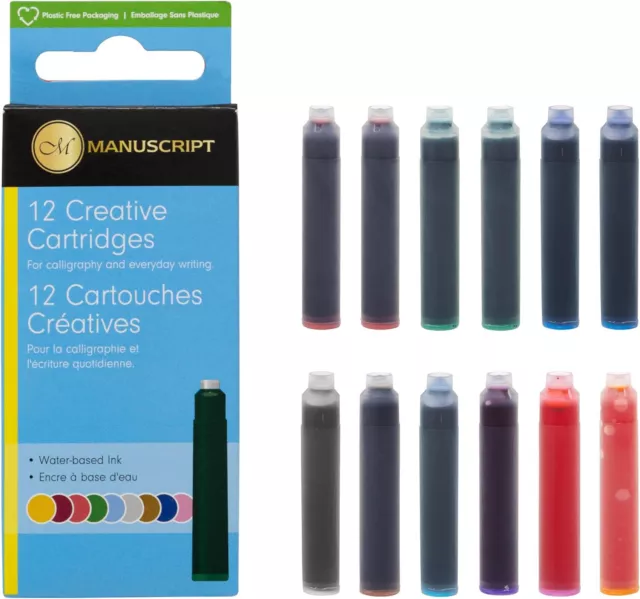 12 Manuscript Creative Ink Cartridges Assorted Colours For Fountain Pen 0462Asc