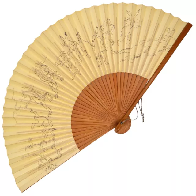 VTG Japanese Bamboo & Washi Paper Sensu Folding Fan Choju Giga Print Feb24-R