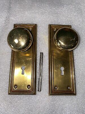 Door Set Of 2 Backplates And 2 Doorknobs With Threaded Spindle NOUVEAU PATTERN 2
