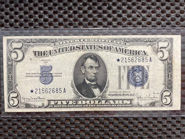 1934D $5 Star Blue Seal Silver Certificate *21562685 Note Fr 1654*