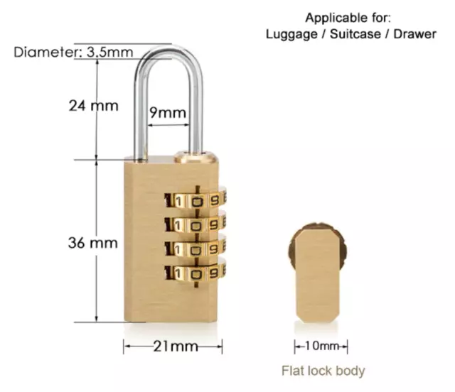 Cadenas à code - 4 Chiffres - Laiton massif - largeur 21 mm - Petit modèle