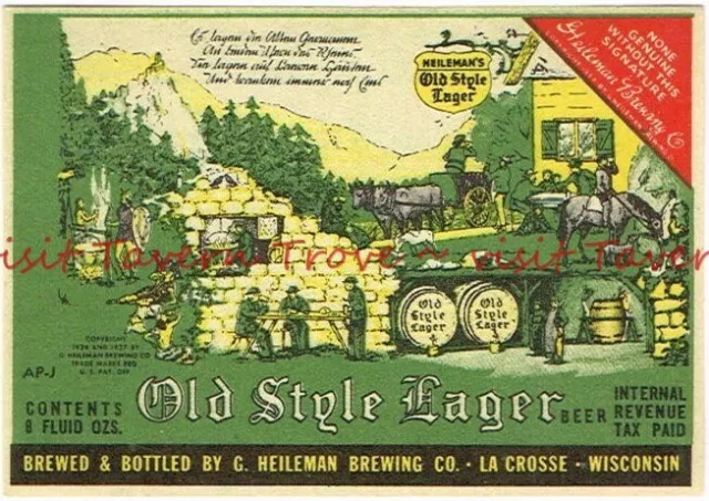 1940s IRTP WISCONSIN La Crosse HEILEMAN OLD STYLE BEER 12oz Label Tavern Trove