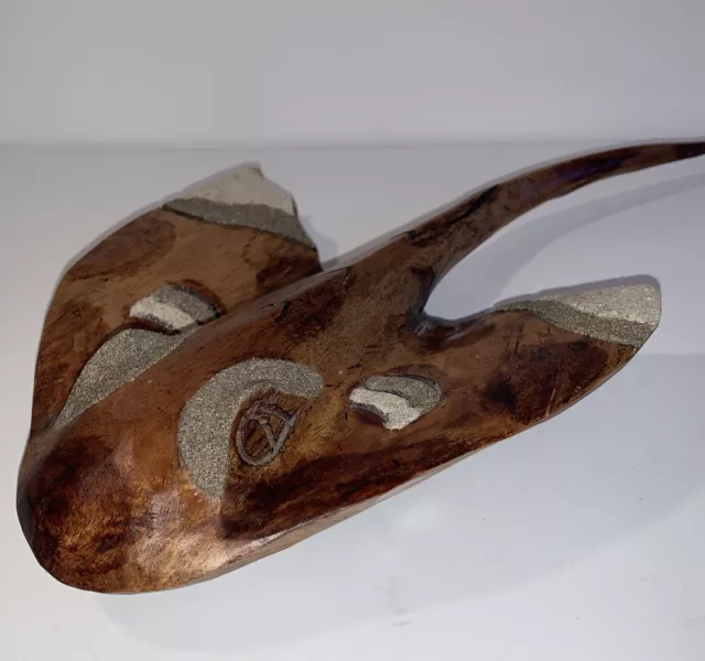 Hand Carved Tiki Wood Sting Ray Sand Texture Signed Beach Decor BEAUTIFUL!