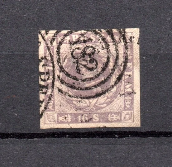 Danemark 1854 Freimarke 6 Staatswappen luxus gebraucht Eisenbah (Nr.Stempel 182)