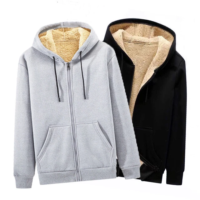 Mens Fleece Fur Bomber Hooded Jacket Coat Zip Warm Hoodie Sweatshirt UK