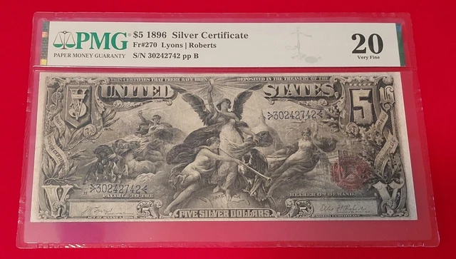 1896 $5 DOLLAR SILVER CERTIFICATE Fr#270 - PMG VF 20 - Lyons / Roberts
