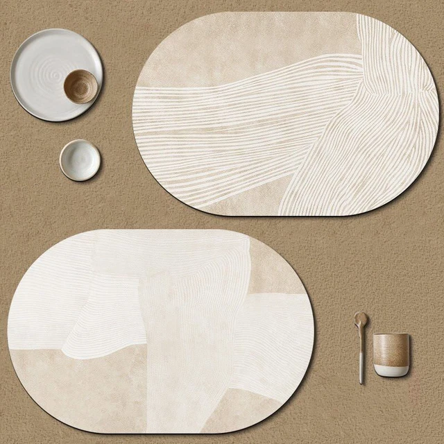 Oval Leather Table Mat Nordic Abstract Printed Placemat Waterproof Oilproof Pad